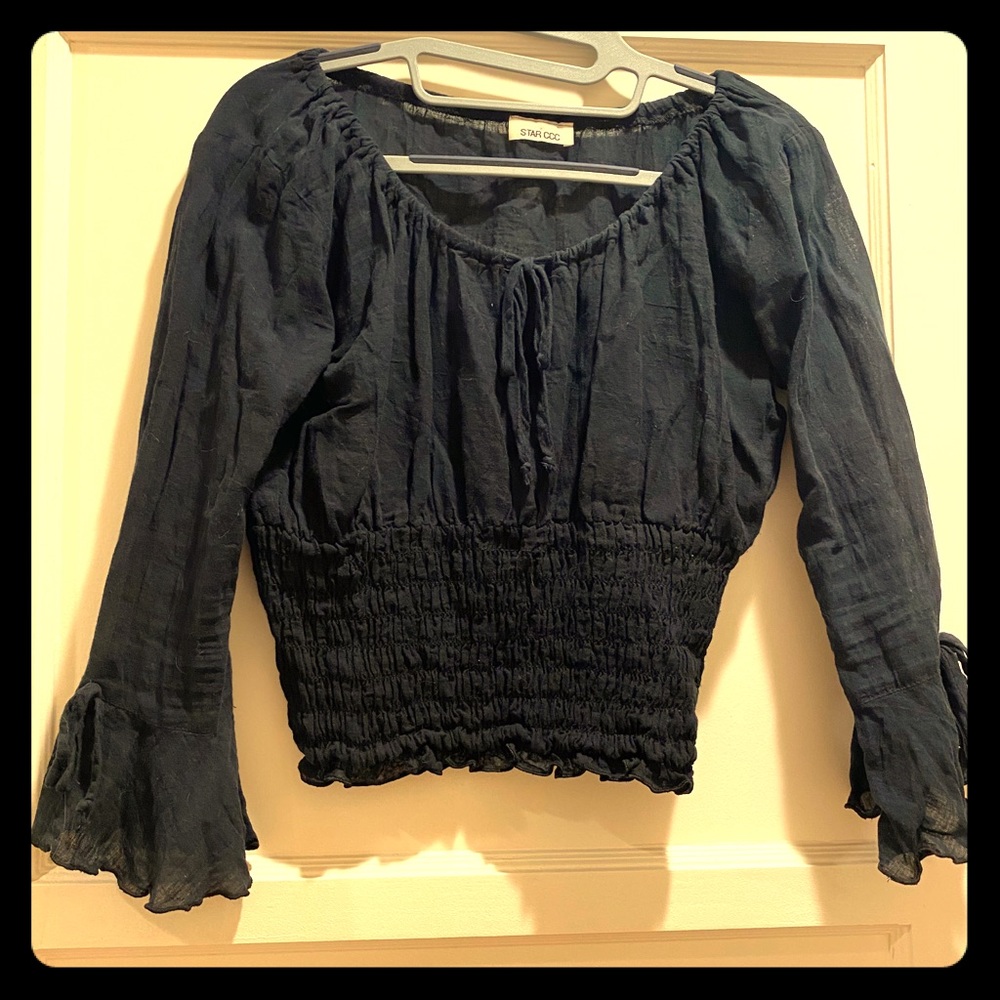 Smocked boho long sleeve blouse